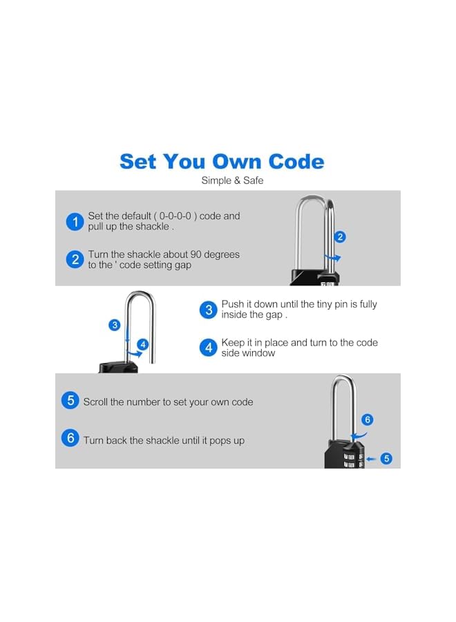 PROMASS Combination Lock, 2 Pack Heavy Duty Weatherproof and Resettable Lock, 4 Digit Combination Padlock, 11.6cm Long Shackle Zinc Alloy Combination Lock for Shed Fence Gate, School, Gym, Toolbox - Image 4