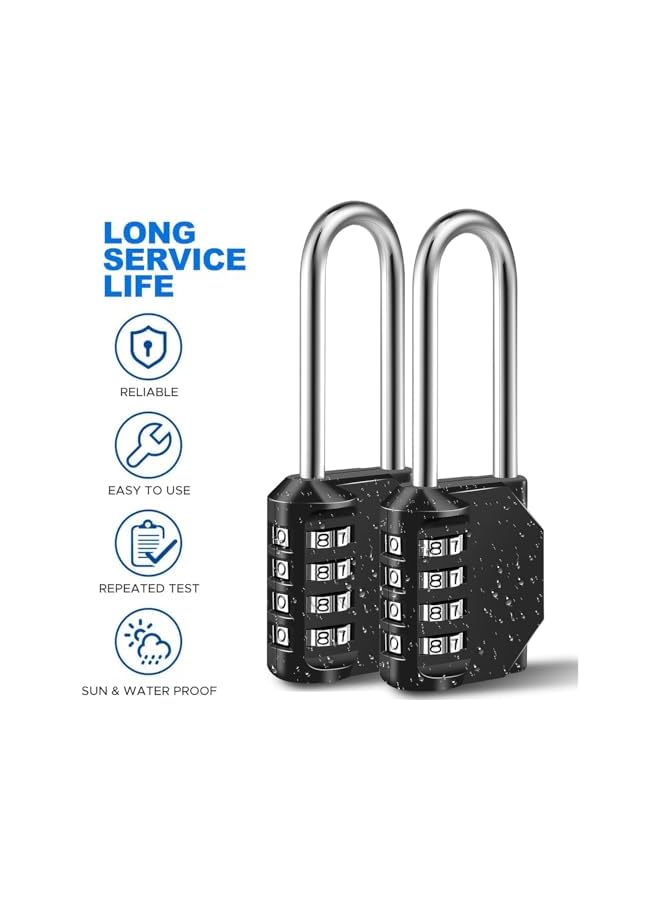 PROMASS Combination Lock, 2 Pack Heavy Duty Weatherproof and Resettable Lock, 4 Digit Combination Padlock, 11.6cm Long Shackle Zinc Alloy Combination Lock for Shed Fence Gate, School, Gym, Toolbox - Image 2