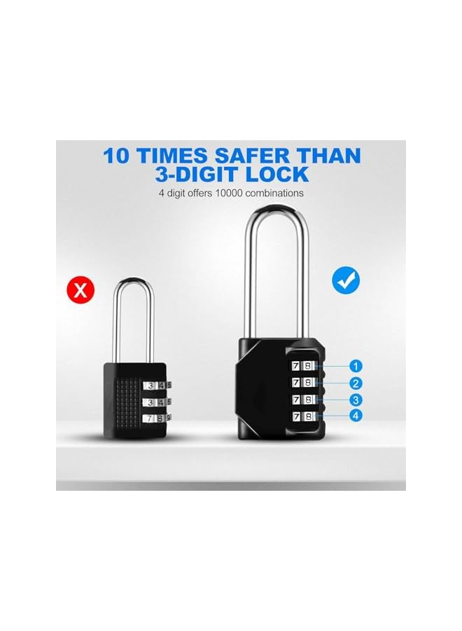 PROMASS Combination Lock, 2 Pack Heavy Duty Weatherproof and Resettable Lock, 4 Digit Combination Padlock, 11.6cm Long Shackle Zinc Alloy Combination Lock for Shed Fence Gate, School, Gym, Toolbox - Image 5
