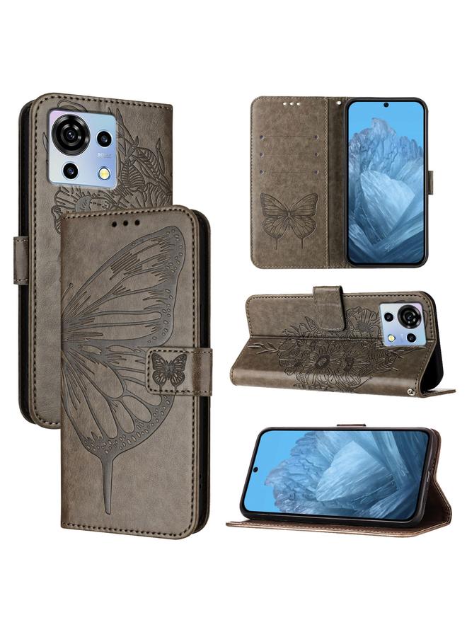 Zaboon For ZTE Blade V50 Vita Embossed Butterfly Leather Phone Case(Grey)