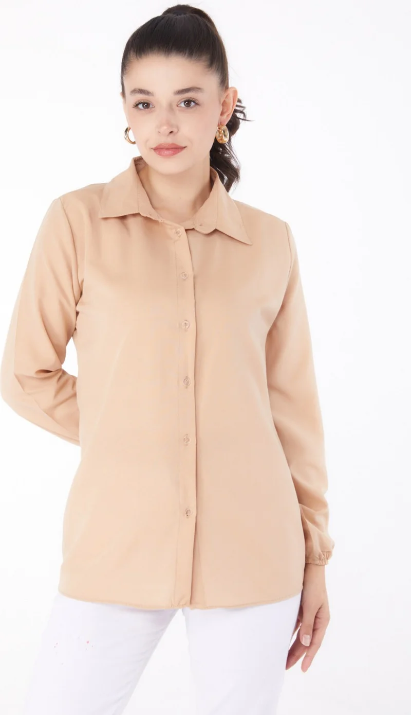 Tofisa Plain Shirt Collar Women's Beige Shirt - 13249