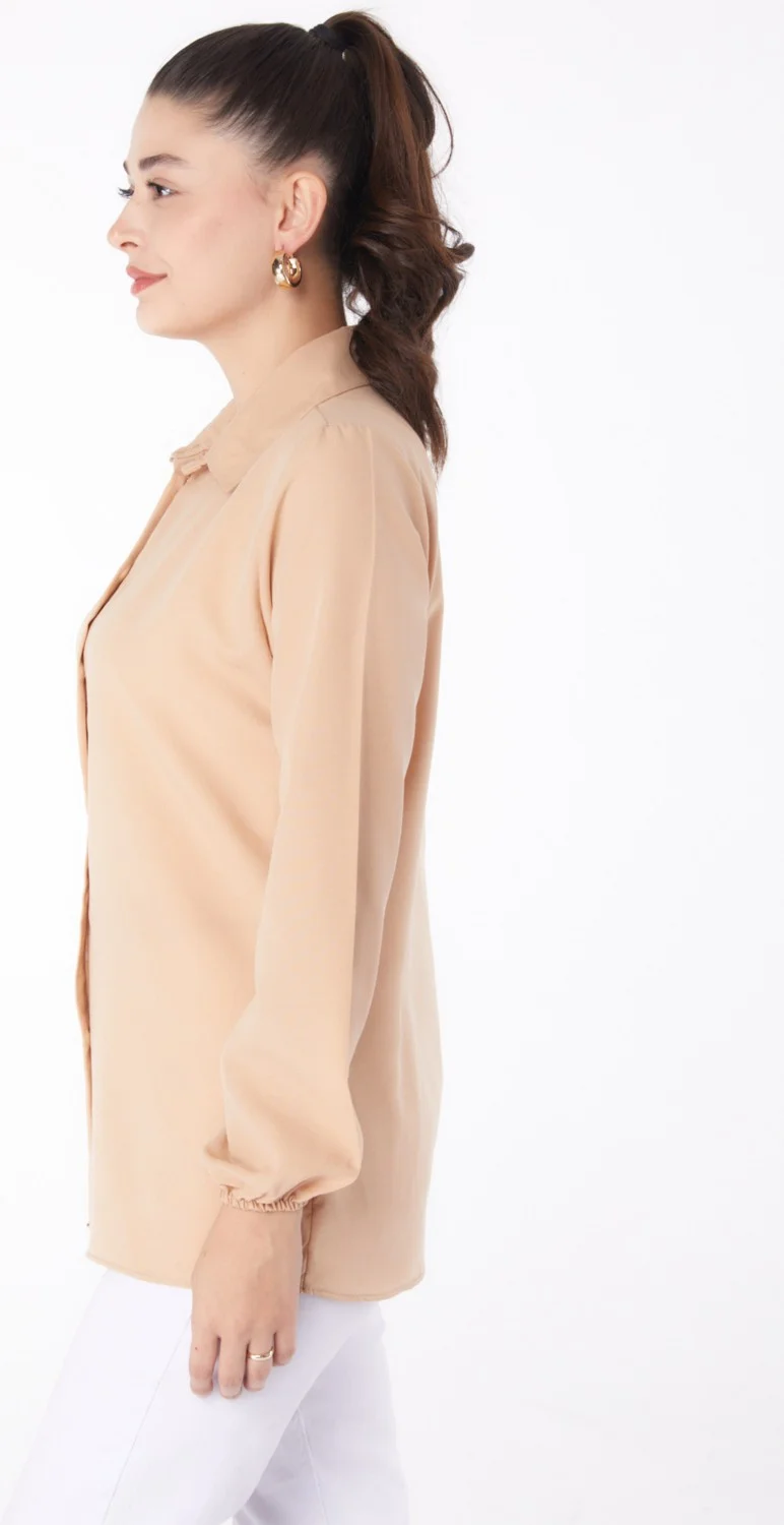 Tofisa Plain Shirt Collar Women's Beige Shirt - 13249