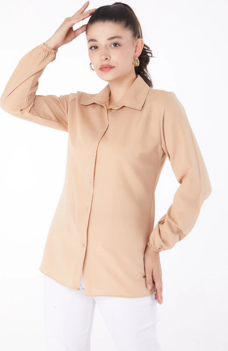 Tofisa Plain Shirt Collar Women's Beige Shirt - 13249