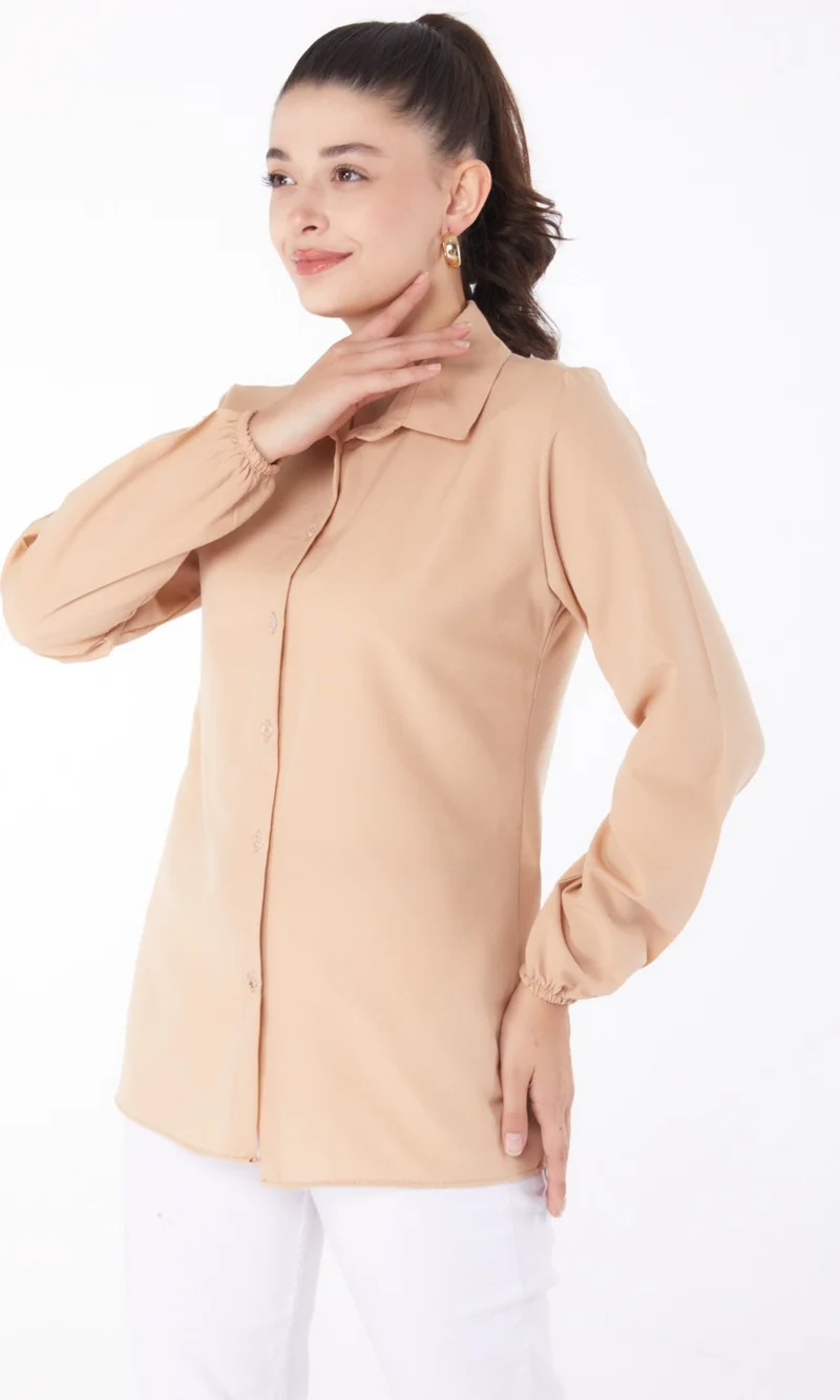 Tofisa Plain Shirt Collar Women's Beige Shirt - 13249