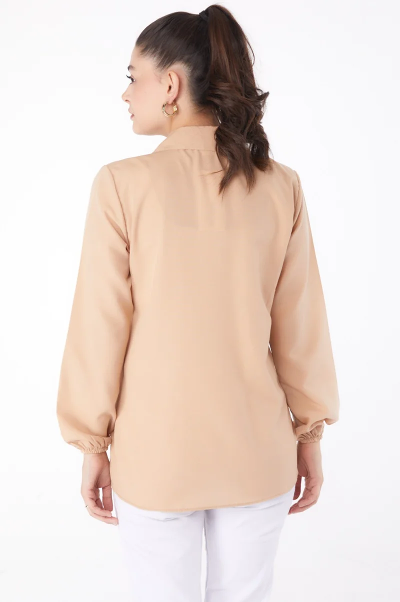 Tofisa Plain Shirt Collar Women's Beige Shirt - 13249