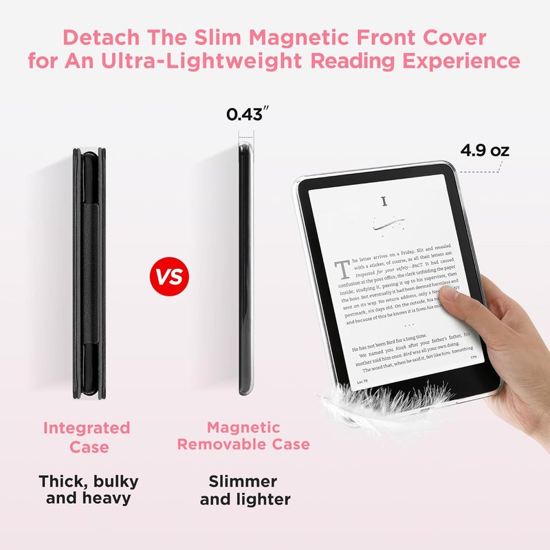 SESENSE Detachable Magnetic Case for 7'' Kindle Paperwhite 12th Gen 2024 and Kindle Colorsoft Signature Edition, Slim PU Shell Cover Case with Auto Wake/Sleep, Pink - Image 4