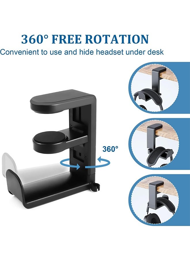 DGSENPI - 3-in-1 PC Gaming Headset and Controller Holder, Headphone Stand with 360° Rotation Non-Slip Clamp & 2 Controller Holders, Universal Gaming Accessories Organizer for Controllers, Headphones, and Cables - Image 1