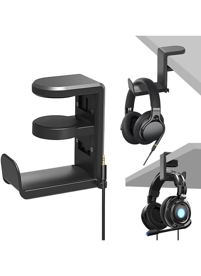 DGSENPI - 3-in-1 PC Gaming Headset and Controller Holder, Headphone Stand with 360° Rotation Non-Slip Clamp & 2 Controller Holders, Universal Gaming Accessories Organizer for Controllers, Headphones, and Cables - Image 1