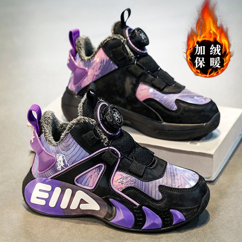 Chinese Goods Joint Name Children'S Shoes Girls Big Children'S Basketball Shoes Sports Shoes Fleece-Lined Cotton Shoes - Image 1