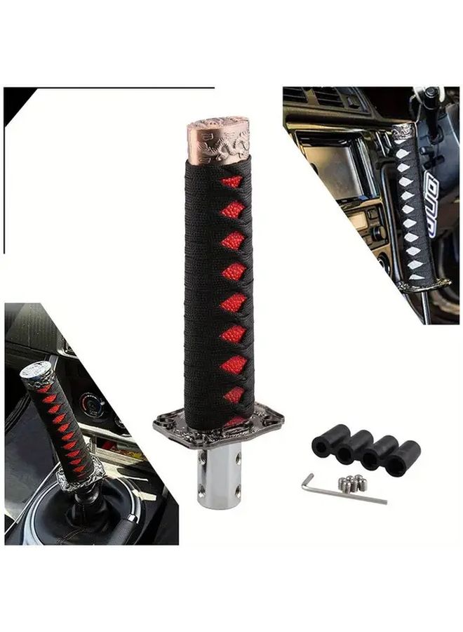 Black Red Katana Shift Knob Gear Shifter Adapters Universal Fit Manual Automatic Car - Image 1