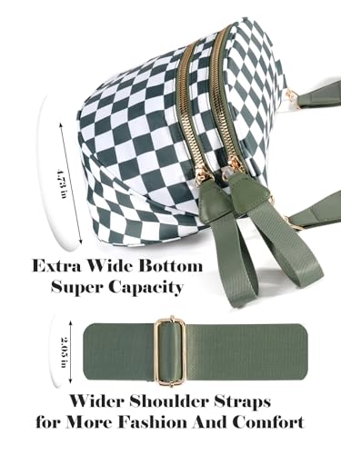 MEISEY Black and White Checkered Crossbody Bum Bag for Women,Spacious Checkered Purse Fanny Packs Belt Sling Bag with Shoulder Strap (Beans Green Checkered) - Image 5