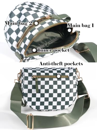 MEISEY Black and White Checkered Crossbody Bum Bag for Women,Spacious Checkered Purse Fanny Packs Belt Sling Bag with Shoulder Strap (Beans Green Checkered) - Image 4