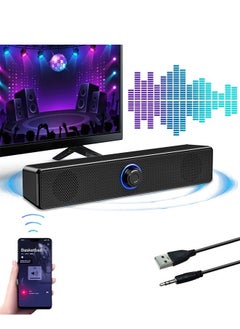 Sthxyfaith Computer Speakers, Wired USB Desktop Speaker With volume knob, Bluetooth Link, Subwoofer Stereo Sound USB Powered Mini Sound Bar Speaker for PC Tablets Desktop Laptop (Black)  - Image 1