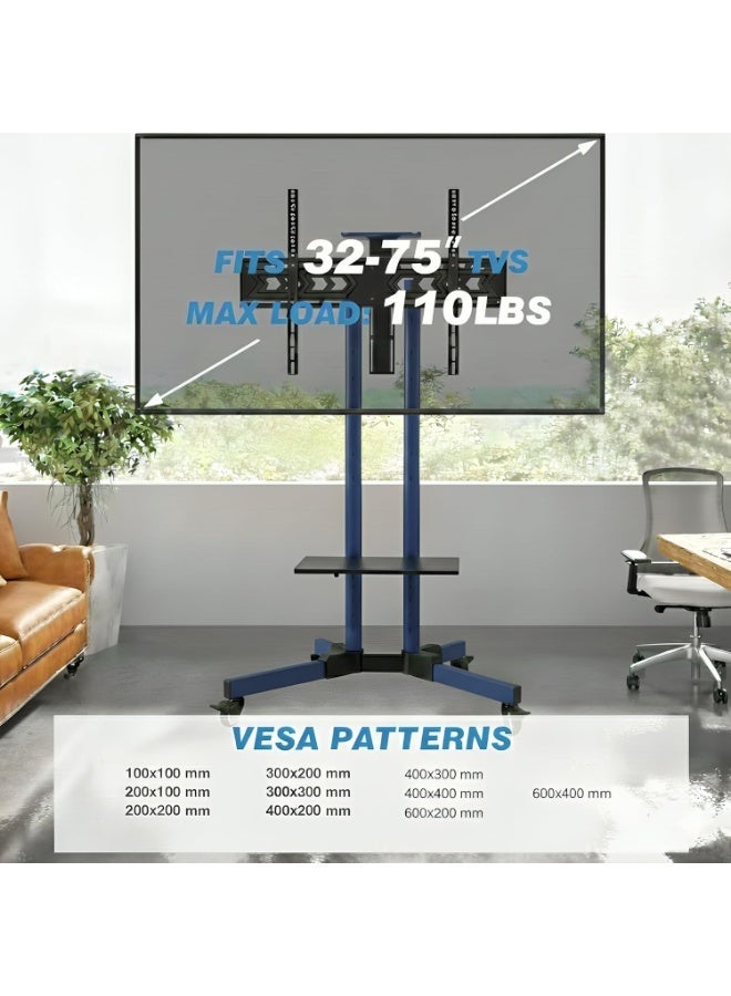 BEETEC Mobile TV Stand for 32–75 Inch Screens, Heavy-Duty Rolling TV Cart, Max VESA 600×400, Tilt Range ±10°, Max Load 50kg, Height Ajustable, Lockable Wheels, Blue | T1500B - Image 5