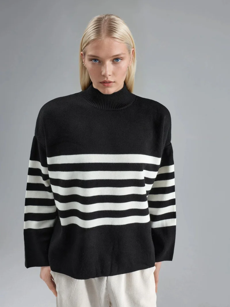 MY FASHION Oversized Striped Turtleneck Sweater