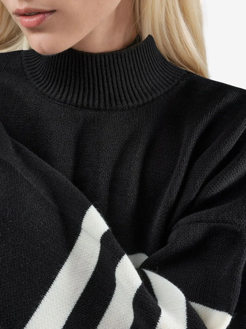 My Fashion Black MY FASHION Oversized Striped Turtleneck Sweater for Women | Best Price UAE
