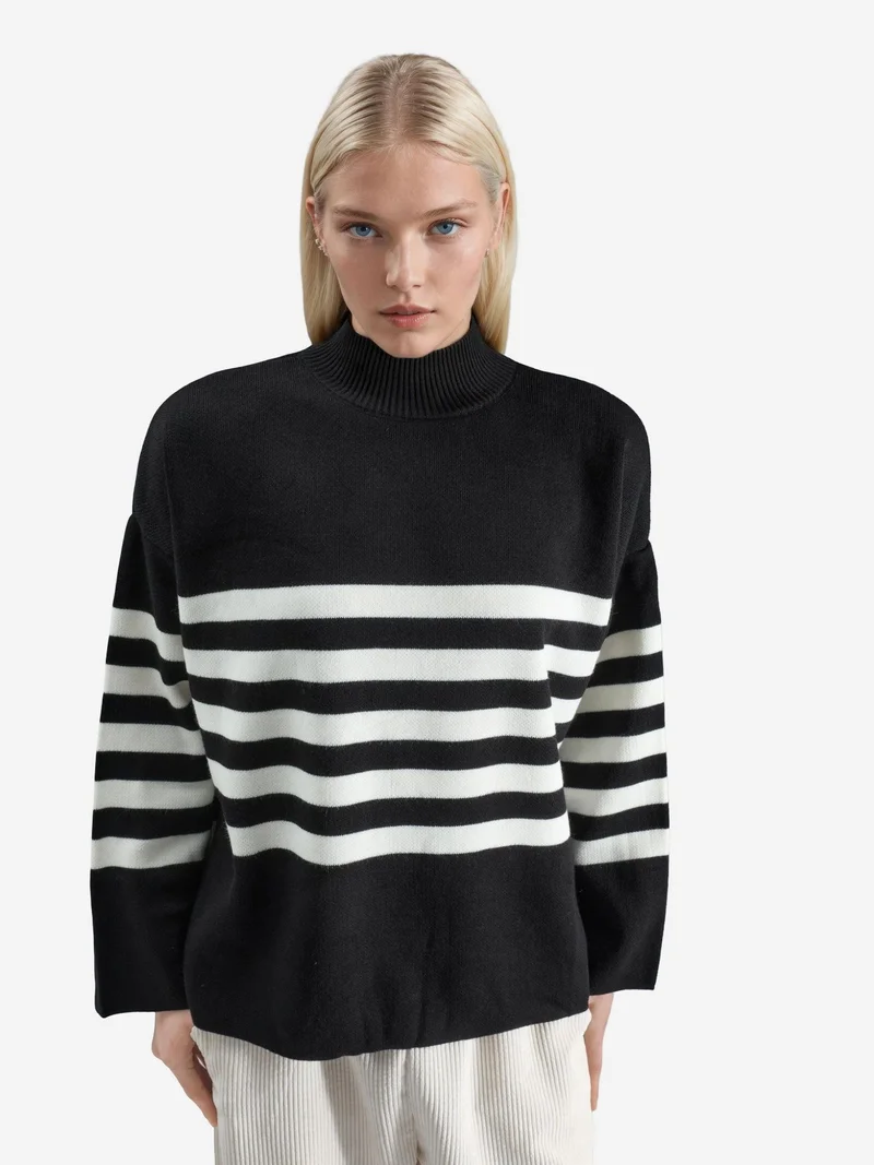 MY FASHION Oversized Striped Turtleneck Sweater