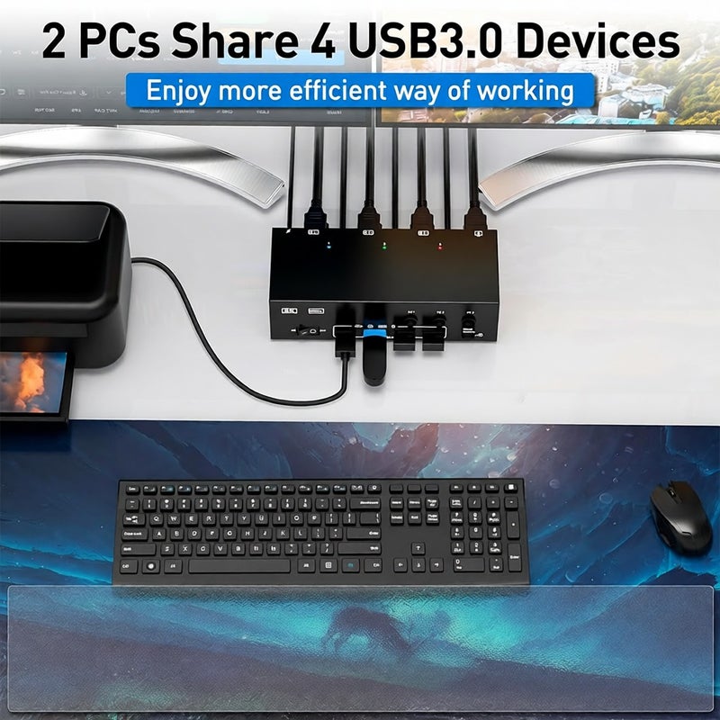 مبدل KCEVE KVM303DH متوافق مع HDMI، نوع KVM 3 مدخلات و 3 مخرجات بدقة 8K@60Hz و 4K@144Hz، مبدل ثلاثة شاشات USB 3.0 متوافق مع HDMI+DP لوحة المفاتيح، ومحرك الأقراص المحمول والطابعة، متوافق مع أنظمة Linux و Windows - Image 4