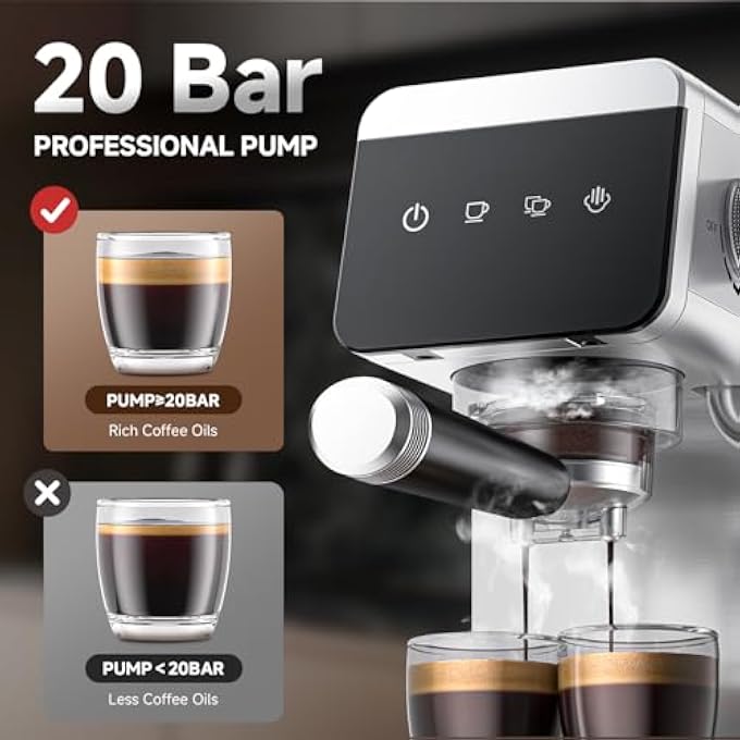 amzchef Espresso Machines With Led Touch Screen Espresso Coffee Machine Equip 20Bar Pressure System Cappuccino Machine Compact Latte Machine For Home GiftsSilver - Image 4