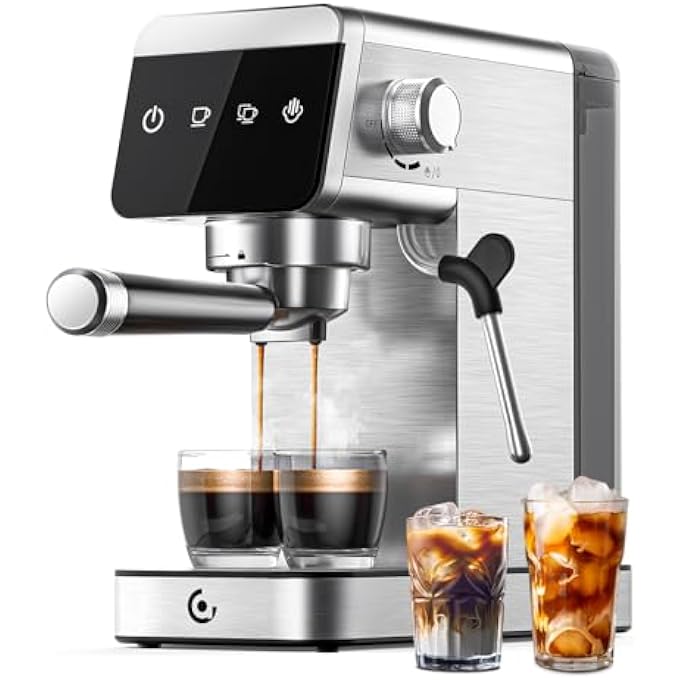 amzchef Espresso Machines With Led Touch Screen Espresso Coffee Machine Equip 20Bar Pressure System Cappuccino Machine Compact Latte Machine For Home GiftsSilver - Image 1