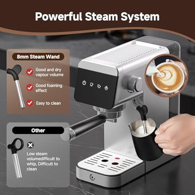 amzchef Espresso Machines With Led Touch Screen Espresso Coffee Machine Equip 20Bar Pressure System Cappuccino Machine Compact Latte Machine For Home GiftsSilver - Image 5