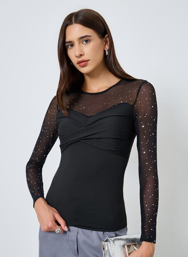 Take Two Embellishment Detail Round Neck Top - Image 3