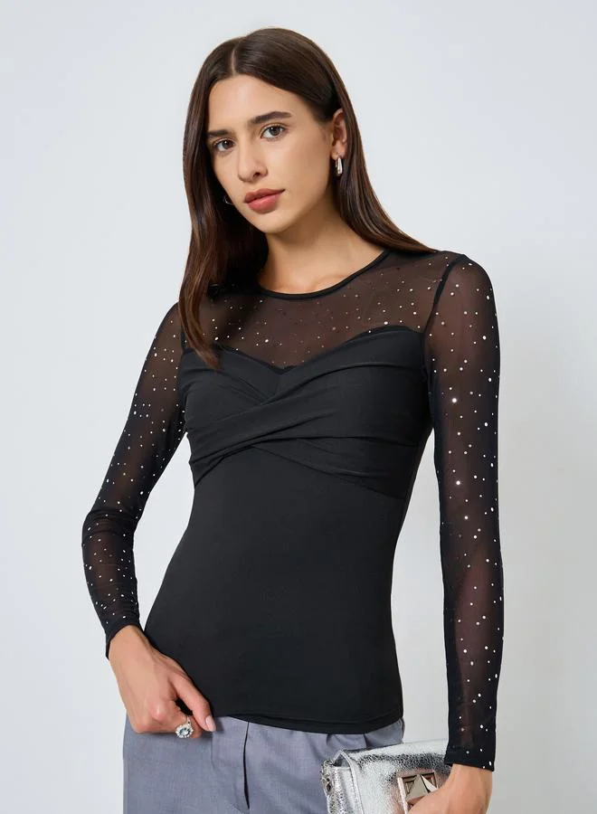 Take Two Embellishment Detail Round Neck Top