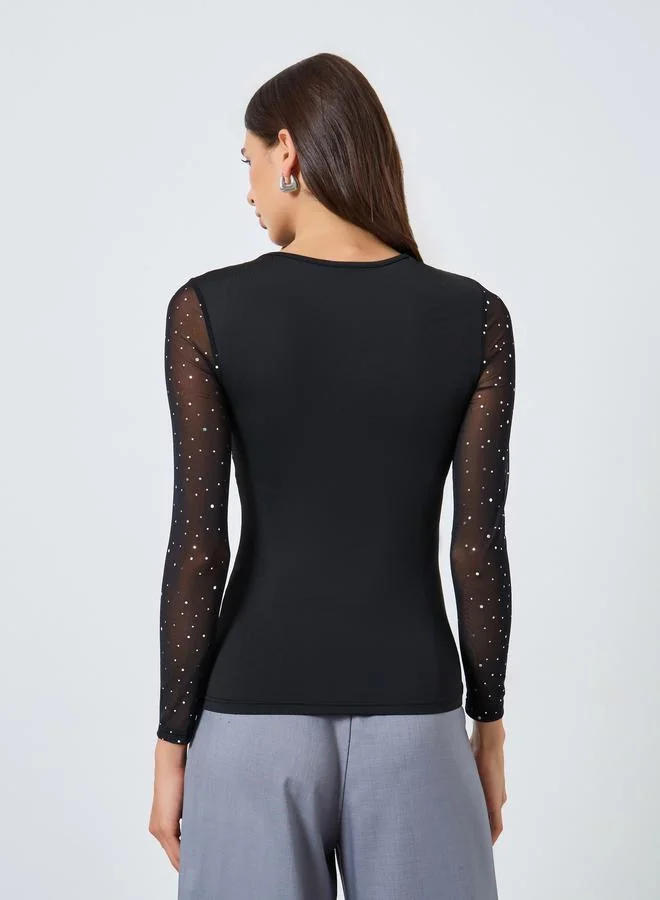 Take Two Embellishment Detail Round Neck Top