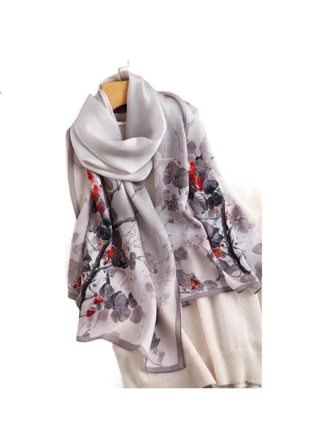 Hang Silk House Hangsifu Pure Silk Mulberry Silk Scarf Shawl Wrap, Elegant Outer Wear, Gift For Elders And Mothers, Birthday Present For Women, Practical, Colorful Ink - Image 3