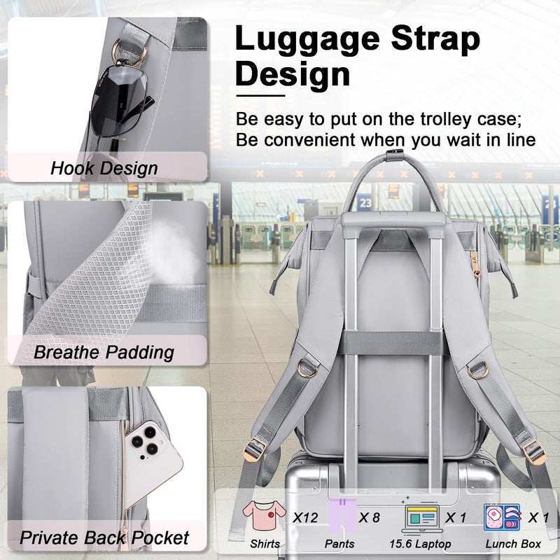 Weitars Lunch Backpack For Women,15.6 Inch Laptop Backpacks For Womens Back pack, Travel Backpacks,Work Backpack For Women (Gray) - Image 5
