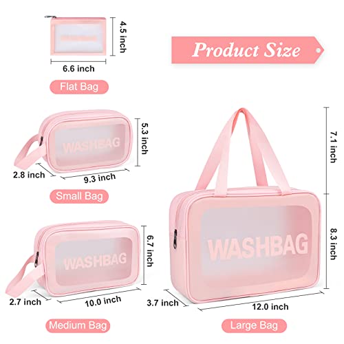 YuanCheng Upgrade Travel Toiletry Bags for Women, Pack-4 Different Size Make Up Bags with Handle, Large Capacity Translucent Waterproof Travel Cosmetic Bags (Comestic Bag-Pink) - Image 3
