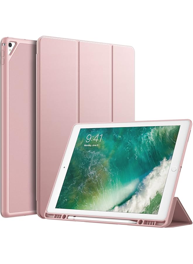 جي تيك حافظة لجهاز ايباد برو 12.9 انش موديل 2015 2017 الجيل الاول والثاني مع حامل قلم غطاء رفيع للكمبيوتر اللوحي مع ظهر ناعم من مادة TPU مع خاصية الاستيقاظ التلقائي باللون الذهبي الوردي - Image 1