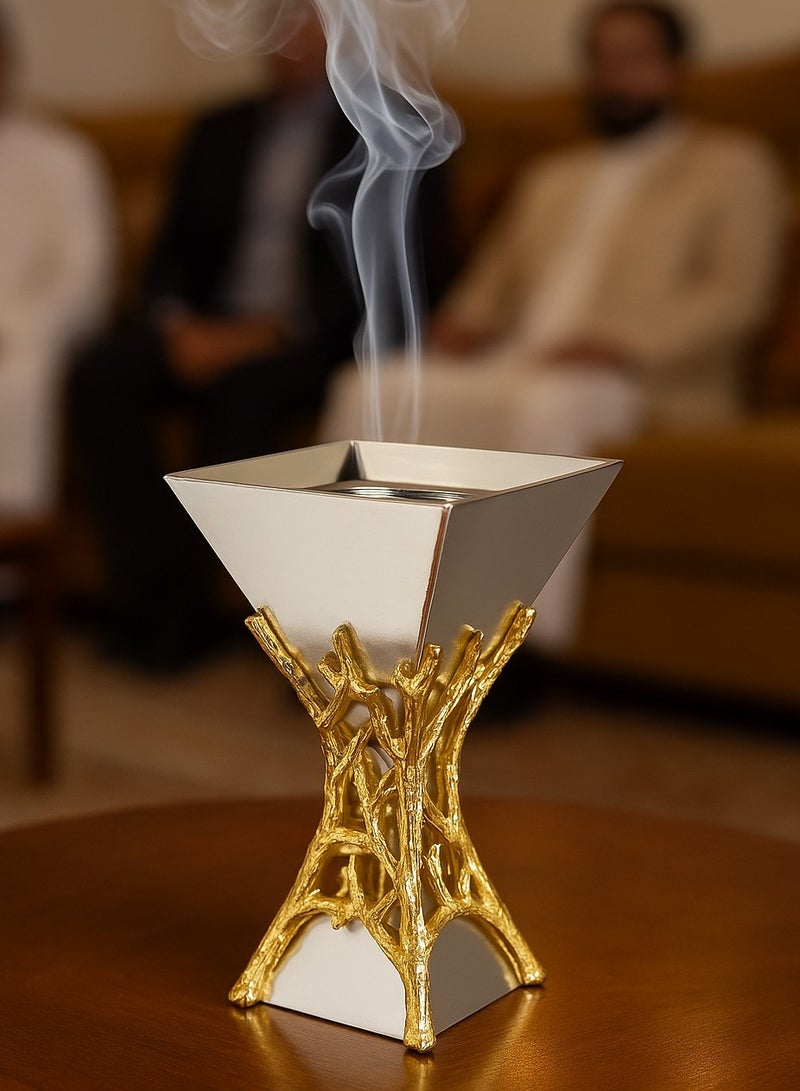 Radin Luxury Silver & Gold Bakhoor Burner | Premium Arabic Incense Holder With Smoke Effect | Elegant Home Majlis Aromatherapy Gift Item (20cm) - Image 1