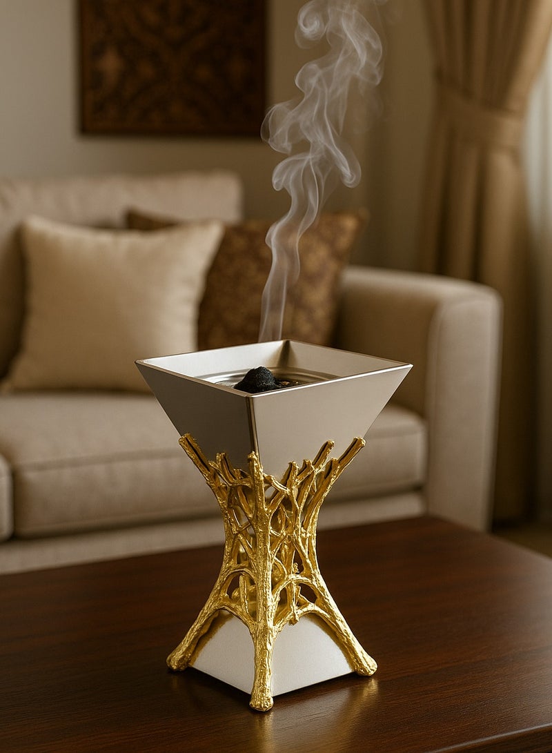 Radin Luxury Silver & Gold Bakhoor Burner | Premium Arabic Incense Holder With Smoke Effect | Elegant Home Majlis Aromatherapy Gift Item (20cm) - Image 2