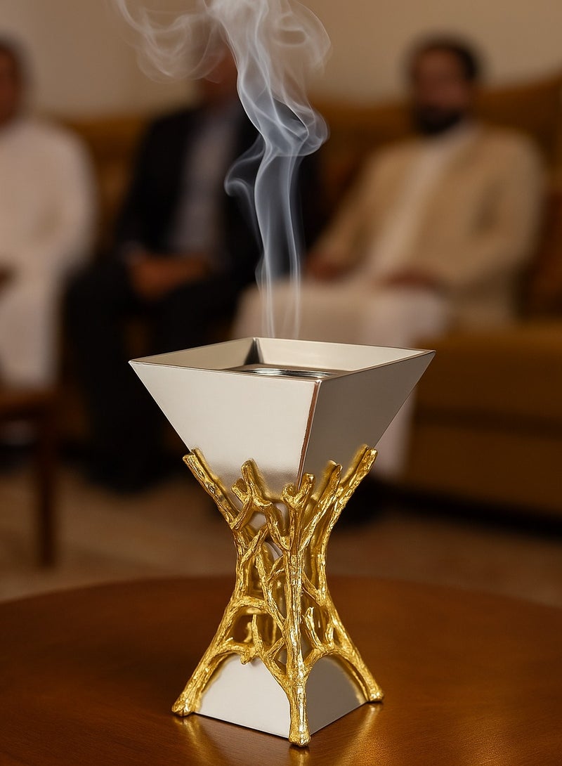 Radin Luxury Silver & Gold Bakhoor Burner | Premium Arabic Incense Holder With Smoke Effect | Elegant Home Majlis Aromatherapy Gift Item (20cm) - Image 3
