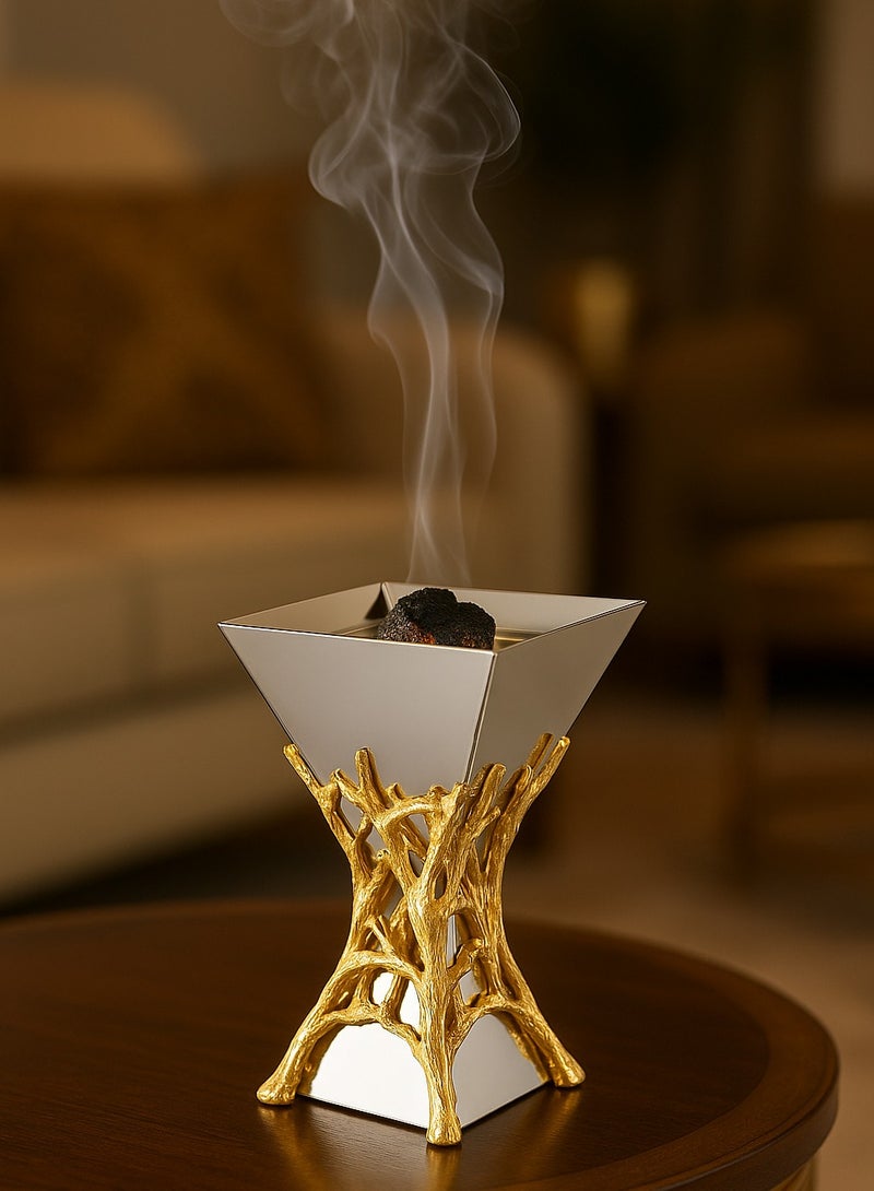 Radin Luxury Silver & Gold Bakhoor Burner | Premium Arabic Incense Holder With Smoke Effect | Elegant Home Majlis Aromatherapy Gift Item (20cm) - Image 4