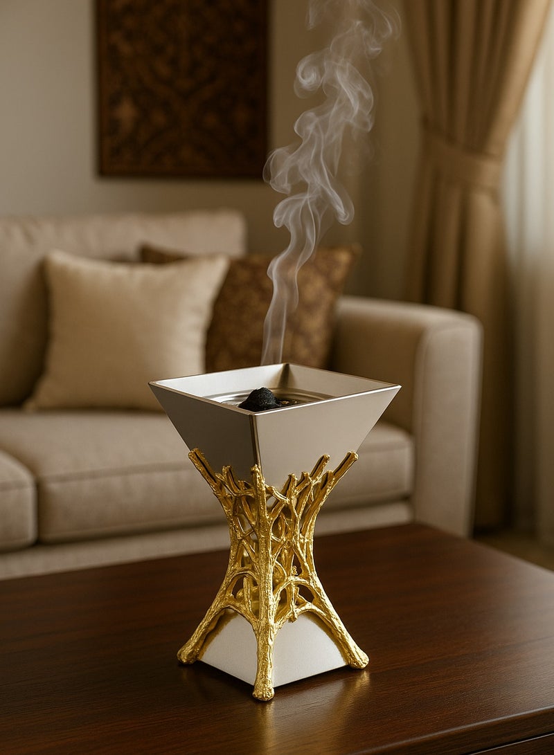 Radin Luxury Silver & Gold Bakhoor Burner | Premium Arabic Incense Holder With Smoke Effect | Elegant Home Majlis Aromatherapy Gift Item (20cm) - Image 5
