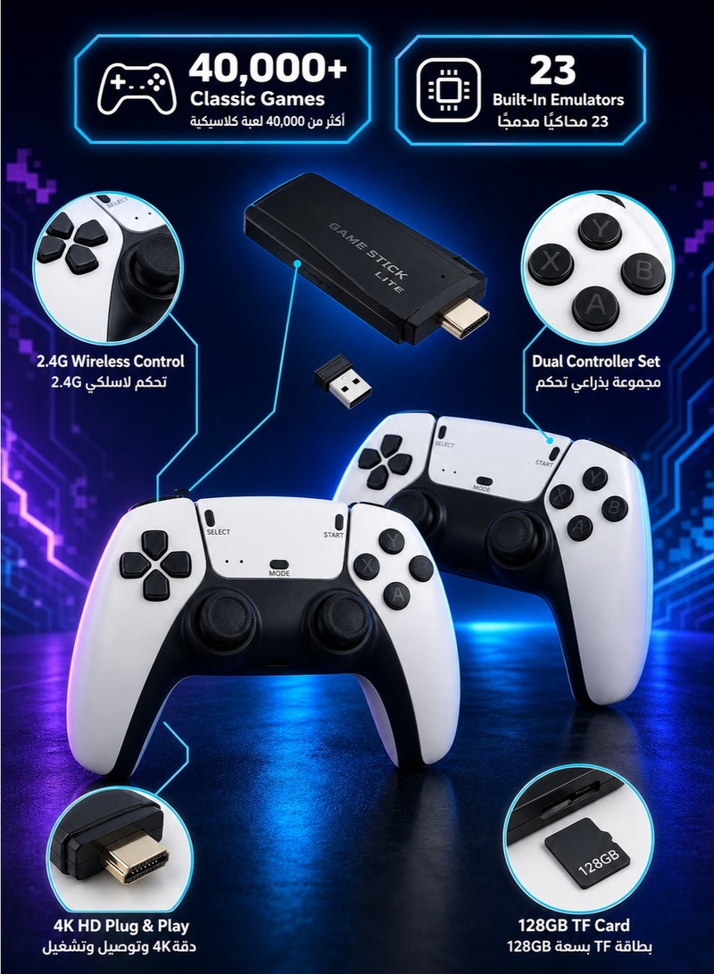 Sisily M18Pro Retro Game Stick, 40000+ Classic Games with 23 Built-in Emulators, 2.4G Wireless Controllers, 4K HD Plug-and-Play, 128GB TF Card for Gaming - Image 4