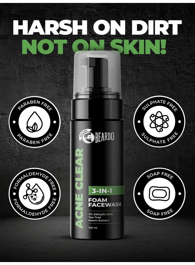 BEARDO Acne Clear Foam Face Wash (100Ml) ; 3In1 Face Wash For Acne And Pimples ; Anti Acne Face Wash For Men ; 2% Salicylic Acid For Acne Prone Skin  - Image 5