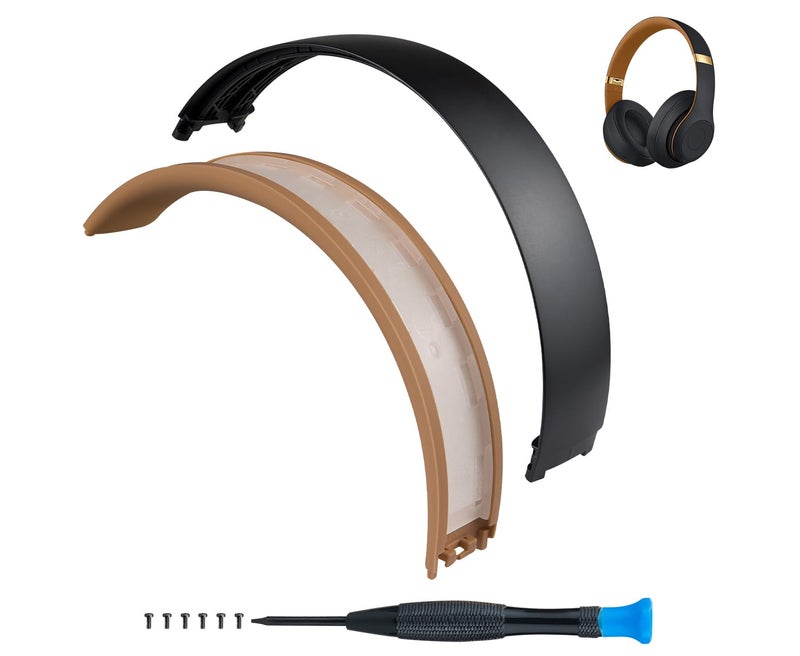 SOPROM Top & Bottom Rubber Headband Kit for Beats Studio 3 & Studio 2 Wired & Wireless Headphones, Durable Silicone & Plastic Repair Kit for Replacement Headstrap Pads (Studio3-Midnight Black) - Image 1