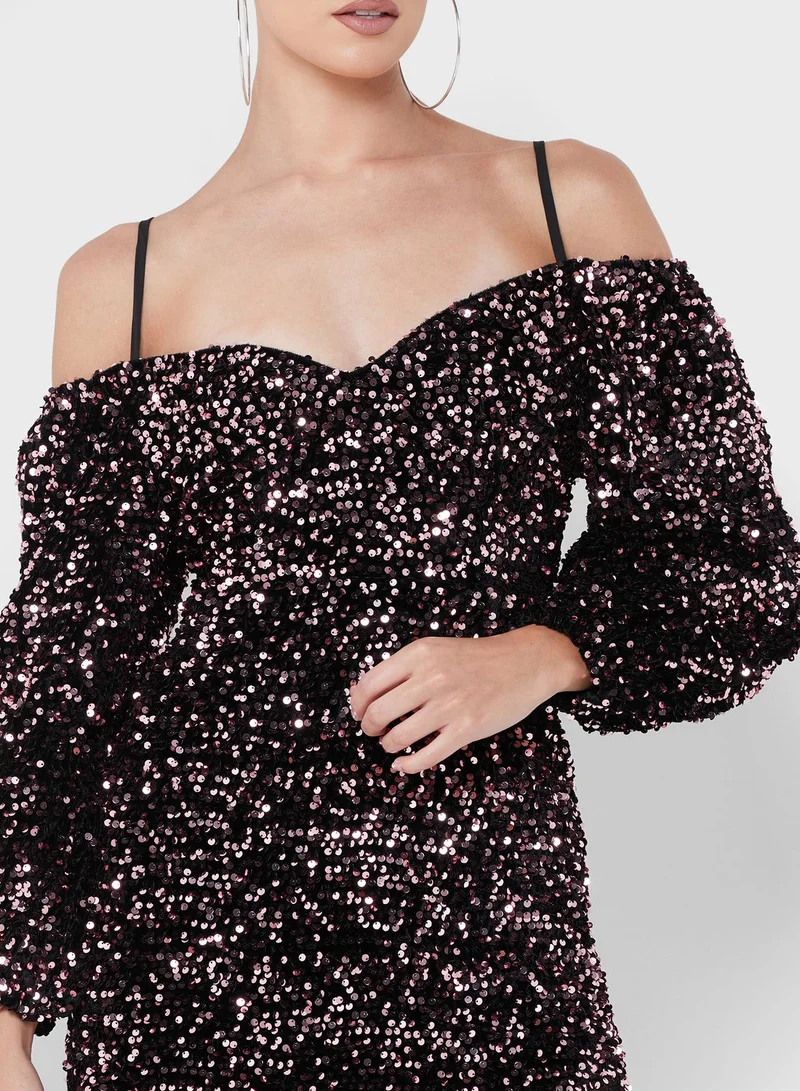 Amy Lynn Bardot Balloon Sleeve Dress