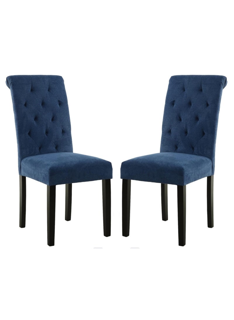 Generic Dark Blue Tufted Fabric Dining Chair Set of 2 – Upholstered High Back Wooden Chair – Elegant Chair for Dining Room or Living Area  - Image 1