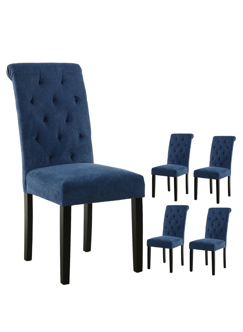 Generic Dark Blue Tufted Fabric Dining Chair Set of 2 – Upholstered High Back Wooden Chair – Elegant Chair for Dining Room or Living Area  - Image 2