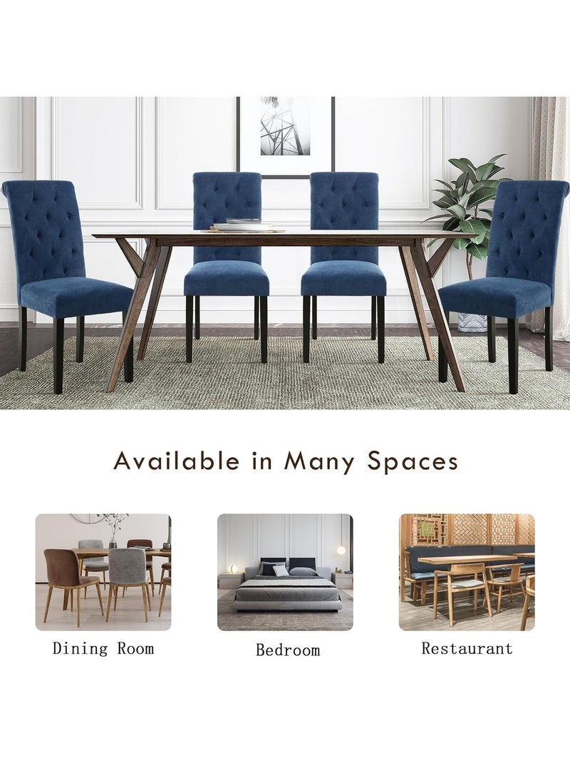 Generic Dark Blue Tufted Fabric Dining Chair Set of 2 – Upholstered High Back Wooden Chair – Elegant Chair for Dining Room or Living Area  - Image 4