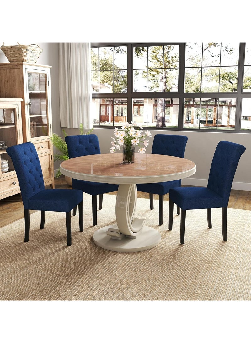Generic Dark Blue Tufted Fabric Dining Chair Set of 2 – Upholstered High Back Wooden Chair – Elegant Chair for Dining Room or Living Area  - Image 3