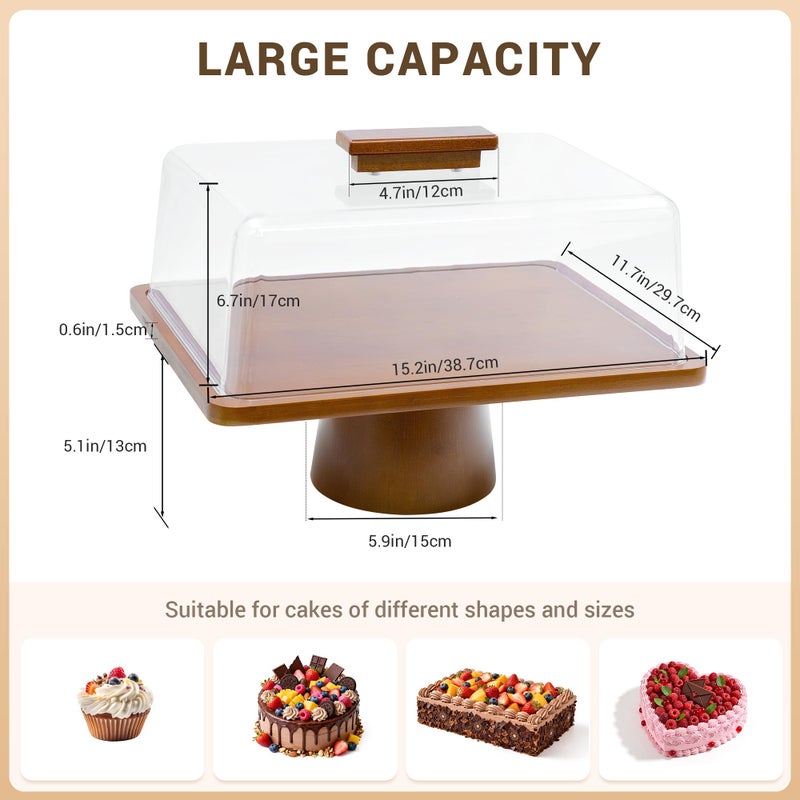 welsteepse Wood Cake Stand with Lid, Rectangular Cake Holder, 2-in-1 Dessert Table Display Set & Charcuterie Board for Cheese, Cake Fruit Display Server Tray for Kitchen, Birthday, Weddings - Footed - Image 4