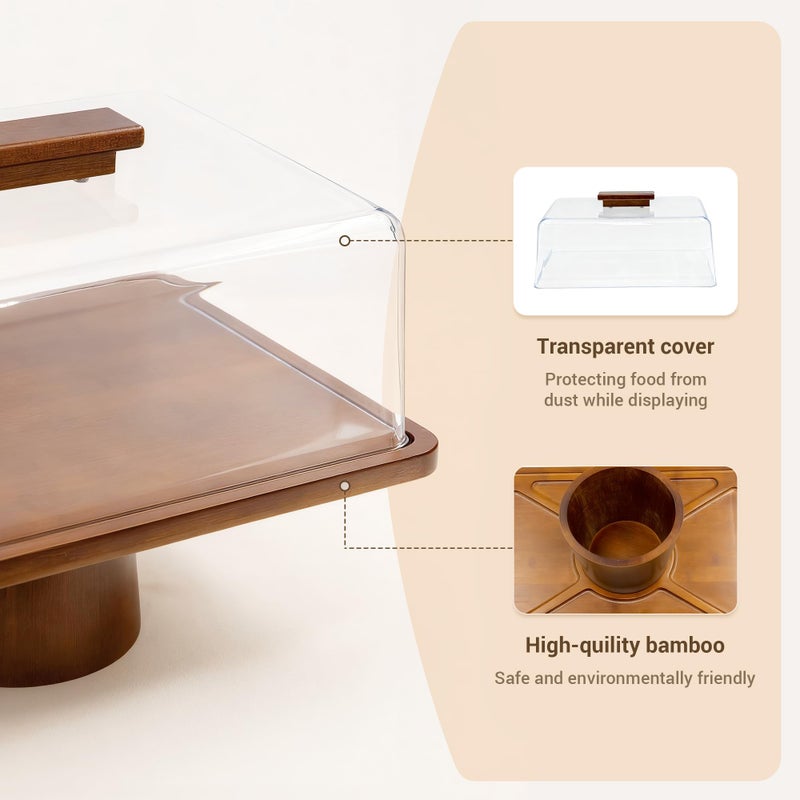 welsteepse Wood Cake Stand with Lid, Rectangular Cake Holder, 2-in-1 Dessert Table Display Set & Charcuterie Board for Cheese, Cake Fruit Display Server Tray for Kitchen, Birthday, Weddings - Footed - Image 5