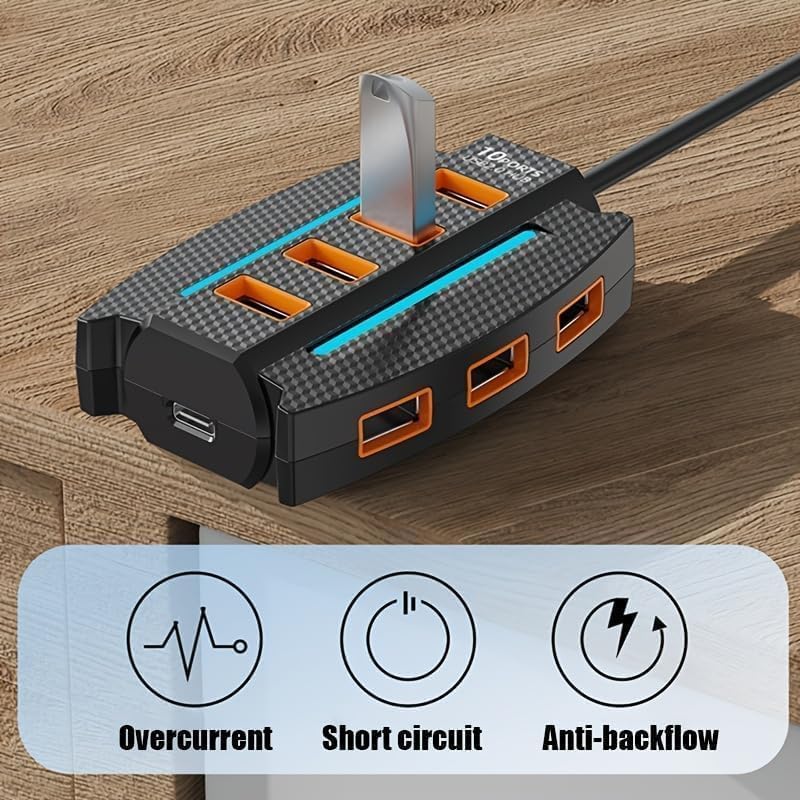 Viboton 10-Port USB 2.0 Hub with Power & Data Ports, 5Gbps High-Speed Transfer, Plug & Play USB Charging Dock for Laptop, PC, Mac – Expand Connectivity Easily - Image 5