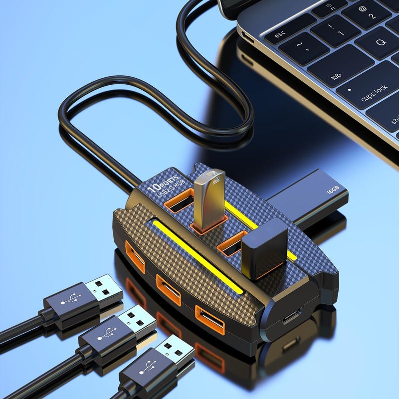 Viboton 10-Port USB 2.0 Hub with Power & Data Ports, 5Gbps High-Speed Transfer, Plug & Play USB Charging Dock for Laptop, PC, Mac – Expand Connectivity Easily - Image 4