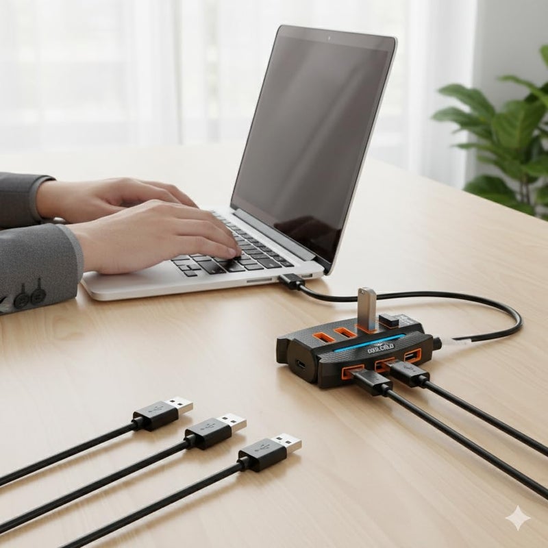 Viboton 10-Port USB 2.0 Hub with Power & Data Ports, 5Gbps High-Speed Transfer, Plug & Play USB Charging Dock for Laptop, PC, Mac – Expand Connectivity Easily - Image 2